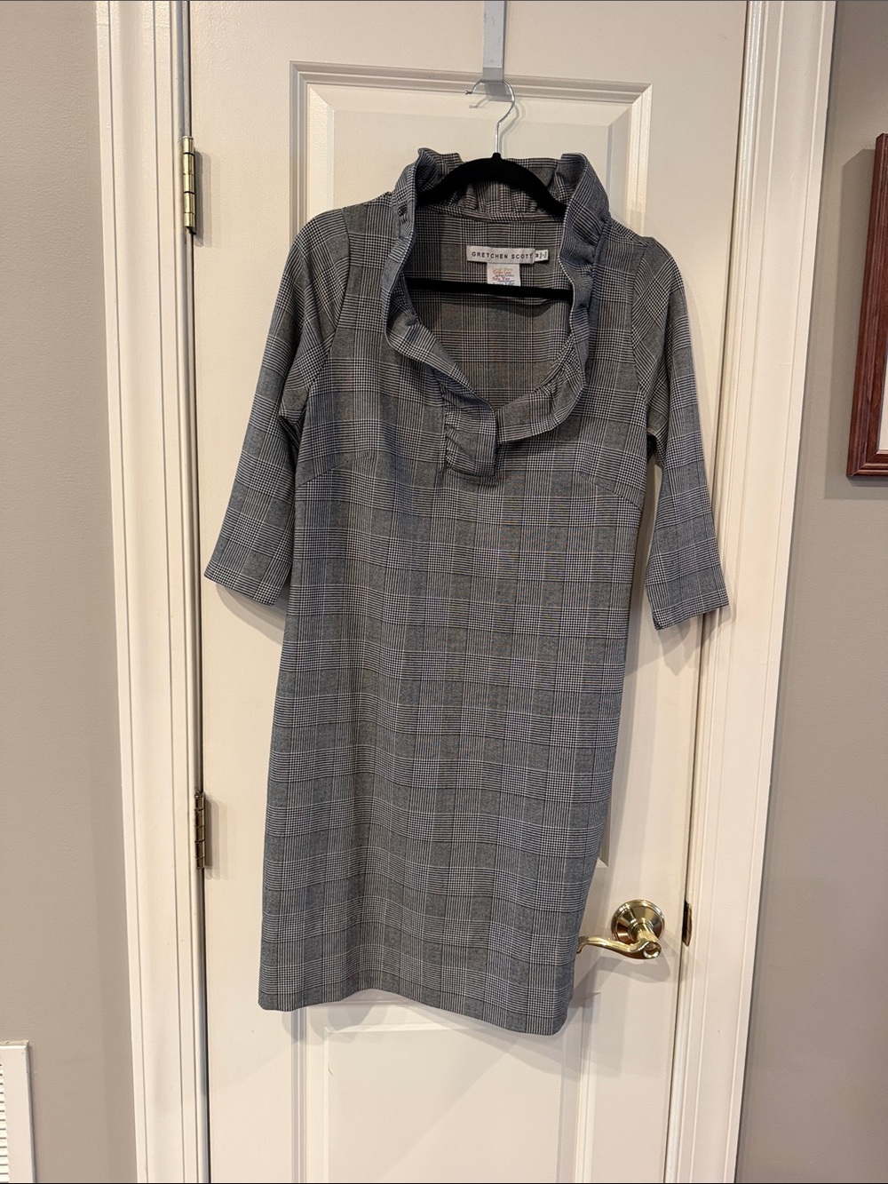 Gretchen Scott Designs Ruffneck Dress in ‘Wall Streeter’ (blk/wht plaid) Sz M